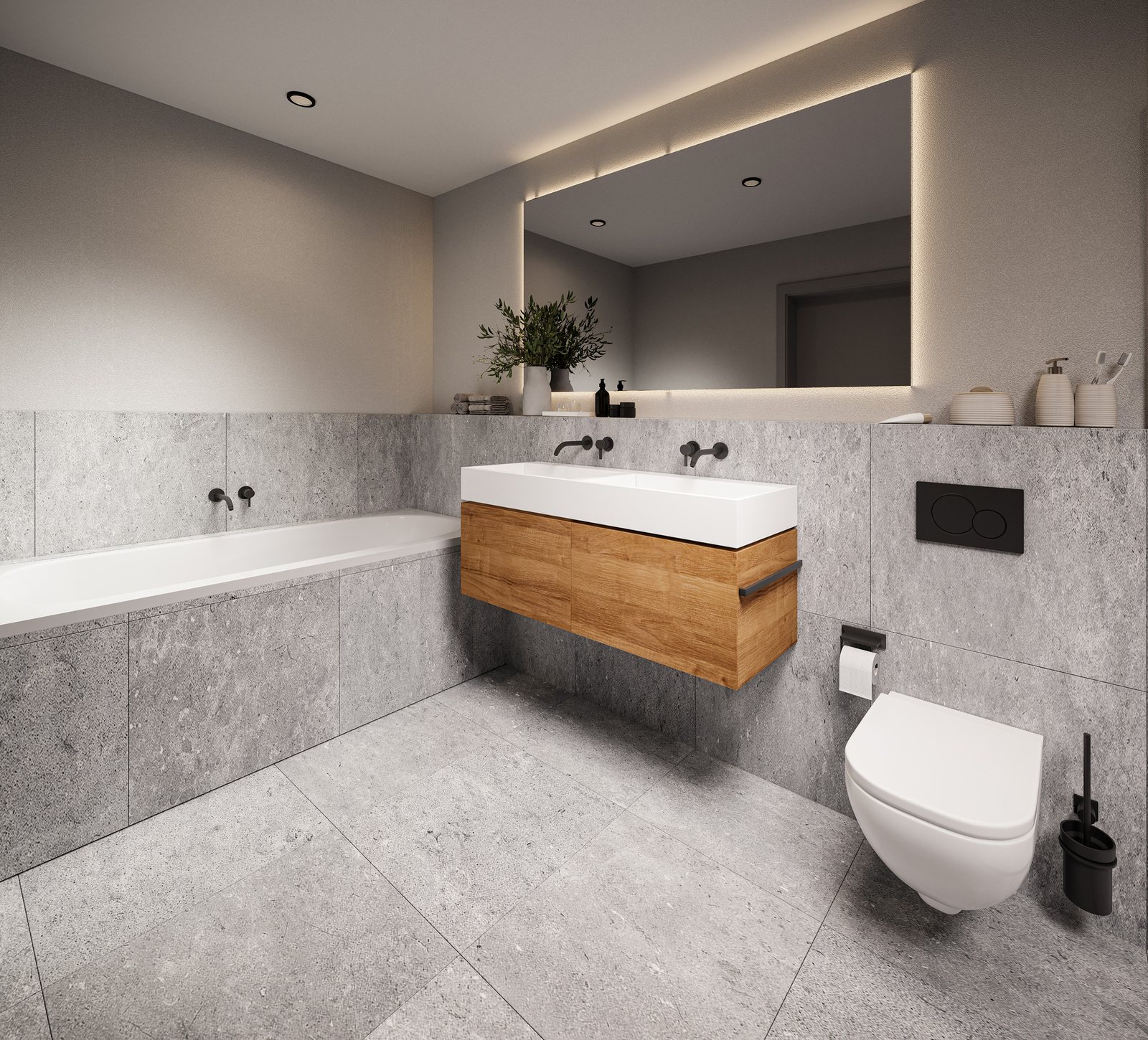 Badezimmer mit Wanne und Waschtisch
